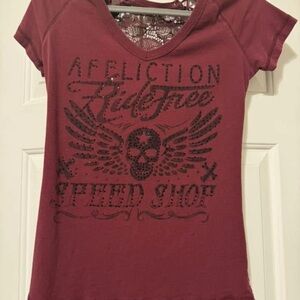 Affliction Women's Burgundy Graphic Top